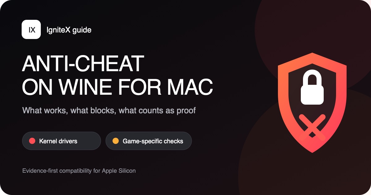 Shield showing anti-cheat compatibility checks for Wine on Mac