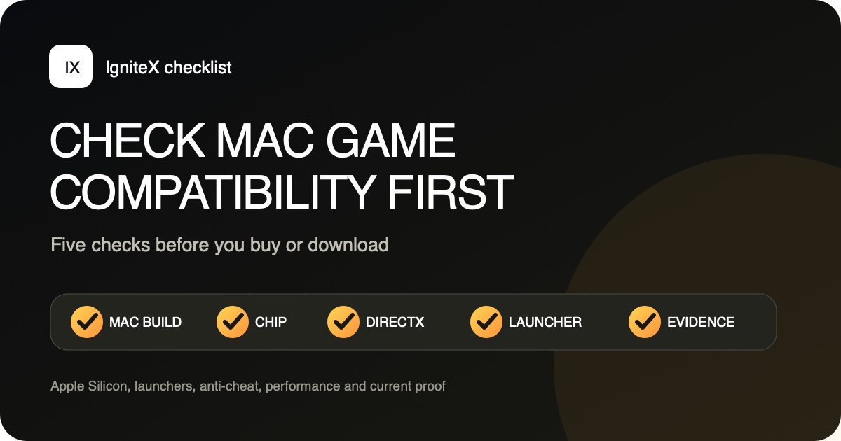 Five-step checklist for checking game compatibility on an Apple Silicon Mac